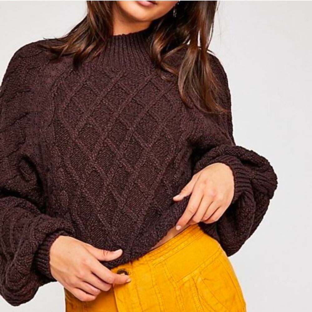 Free People Parfait Pullover Diamond Pattern Mockneck Sweater